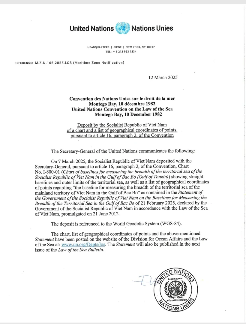 Anuncio del Secretario General de la ONU a los Estados miembros. (Foto: Ministerio de Asuntos Exteriores vietnamita)
